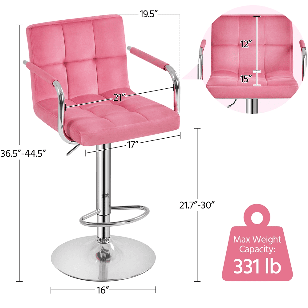 Topeakmart 2PCS Adjustable Bar Stools with Backrest and Footrest for Dining Room/ Bar Counter， Pink