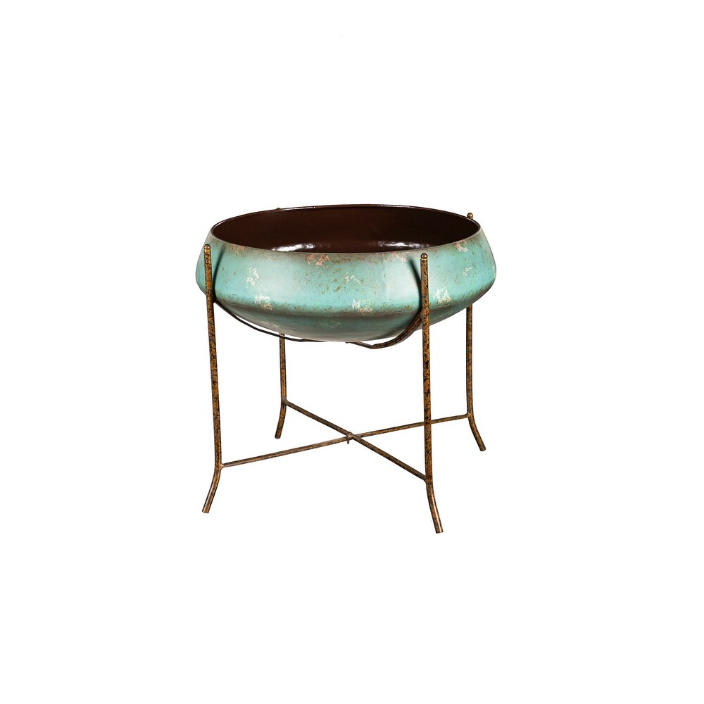 Oversize Verdigris Planter on Stand  Set of 3