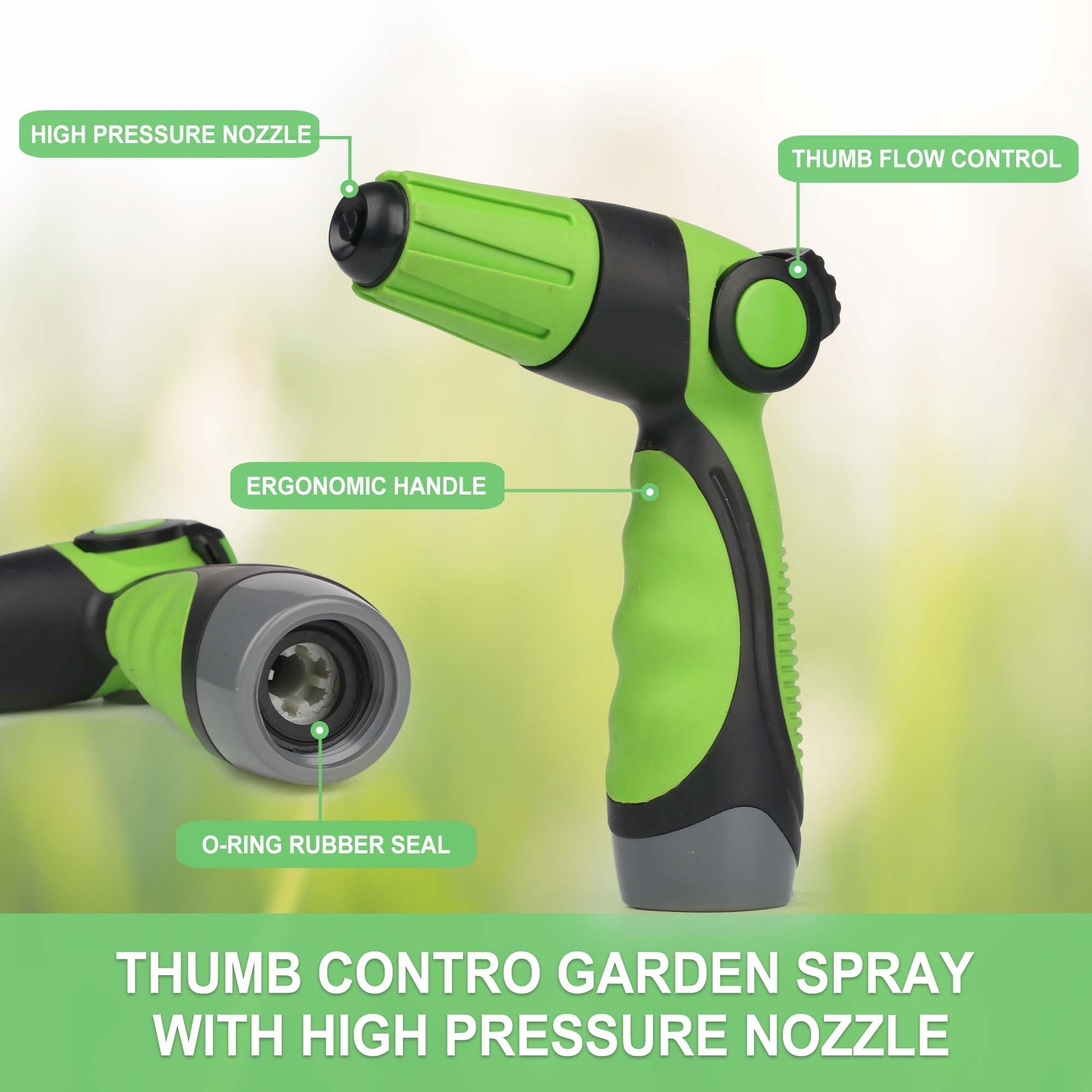 FUNJEE Garden Hose Spray Nozzle， Thumb Flow Control， On/Off Valve， Quick Connector， High-Pressure Nozzle Sprayer (ABS Spray， Green)