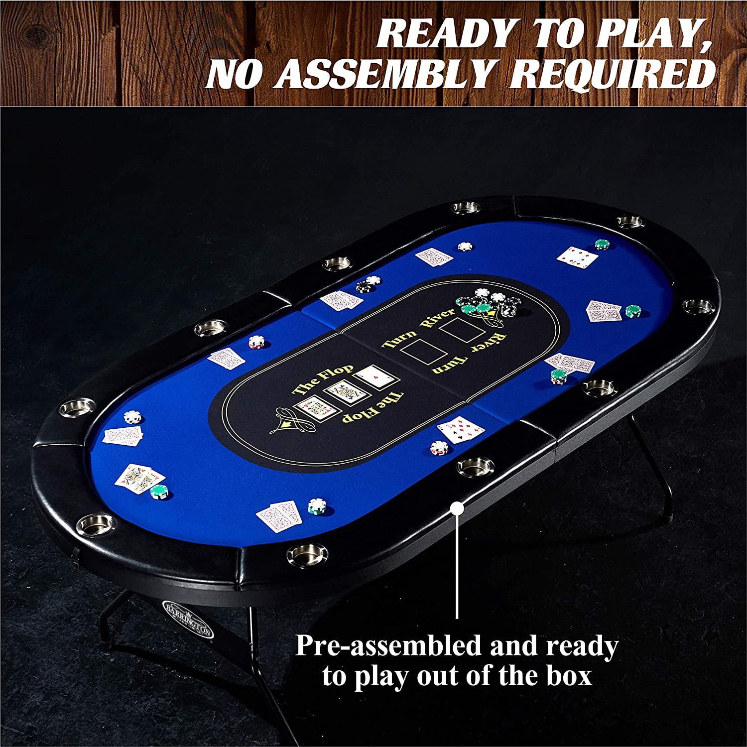 Barrington 10 Player Blue Poker Table, No Assembly Required