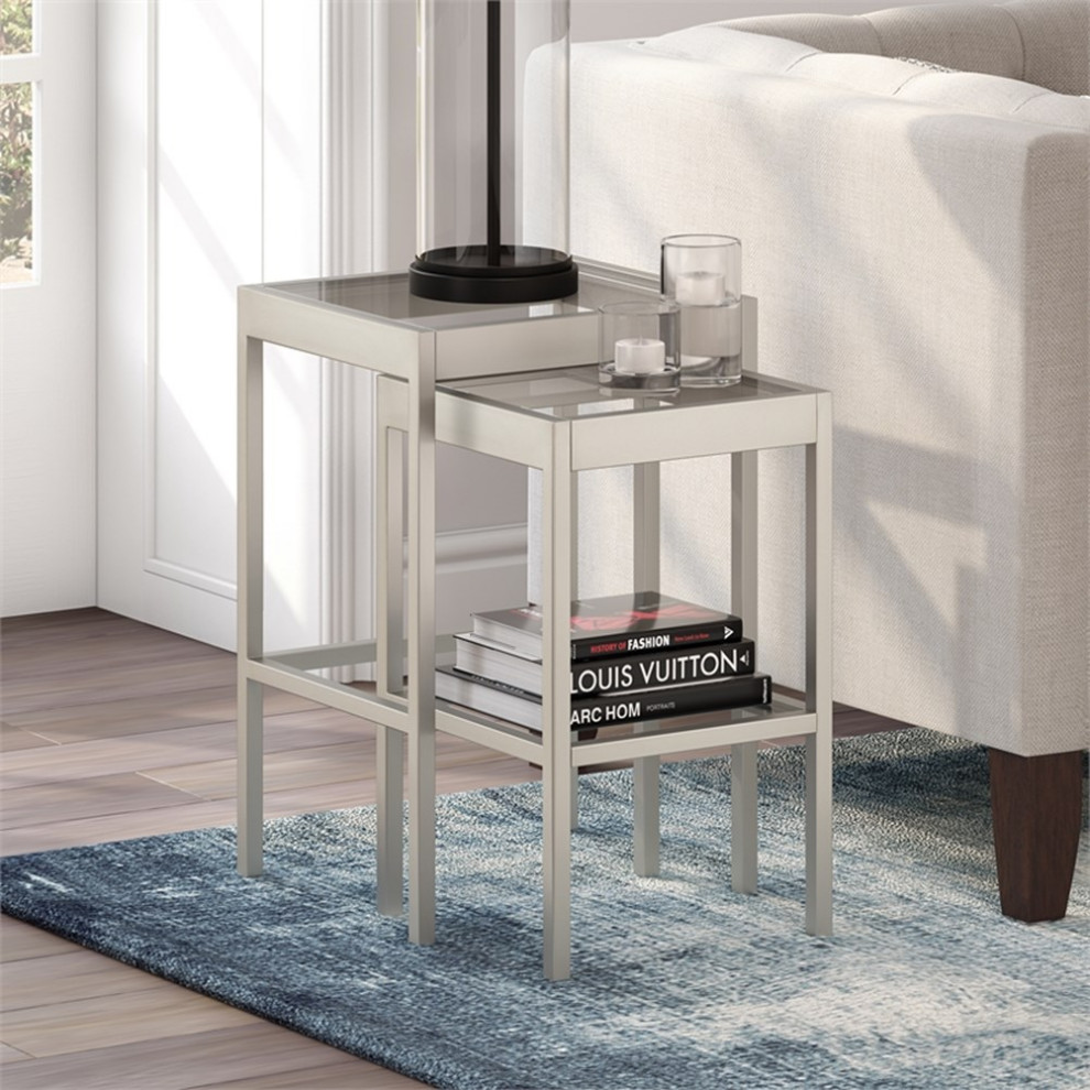 Henn ampHart 16 quotBrass Metal/Glass Side Table   Transitional   Coffee Table Sets   by Homesquare  Houzz