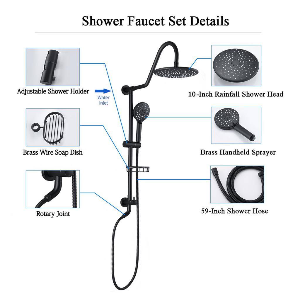 YASINU 1-Spray Patterns Wall Mount Dual Shower Heads with Soap Dish in Matte Black YN116MB