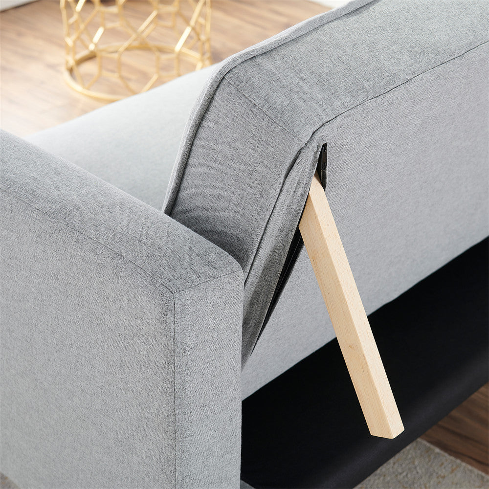 Futon Sofa Bed Upholstered Linen Sleeper Sofa with Adjustable Backrest Modern Design Convertible Futon Sofa Couch Multifunction Sleeper Sofa Bed Light Gray