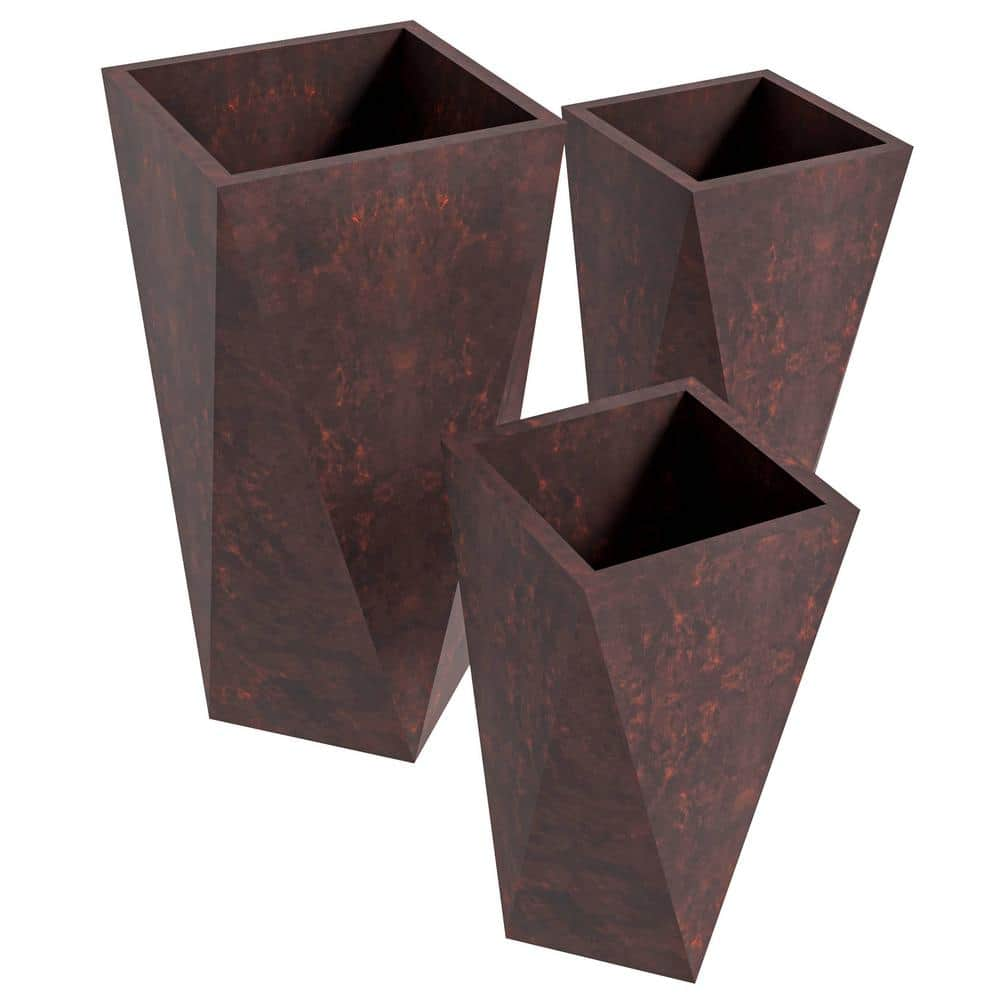 Leisuremod Aloe Fiberstone and MGO Clay Planter Set Modern Tapered Square Planter Pot for Indoor and Outdoor (Brown) (3-Piece) AP24-29-35BR