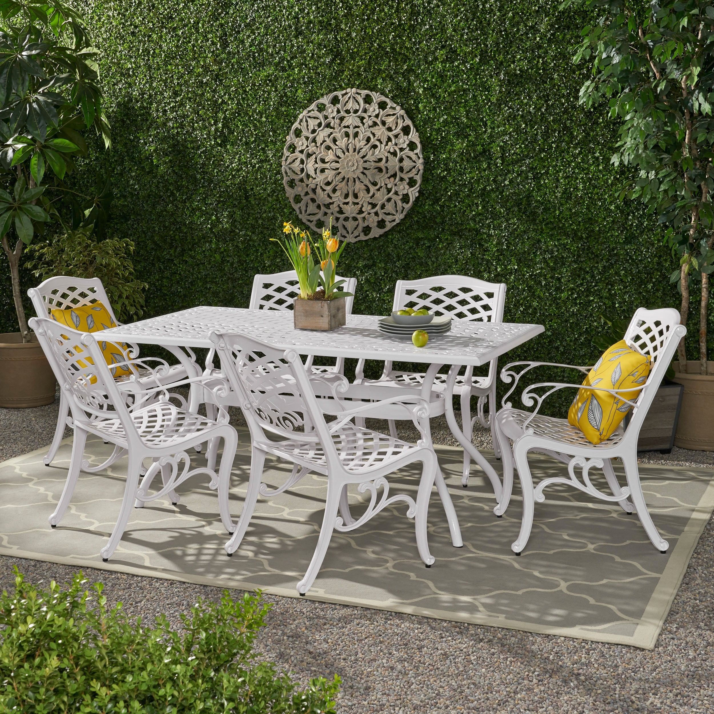 Honolulu Traditional Outdoor Aluminum 7 Piece Dining Set