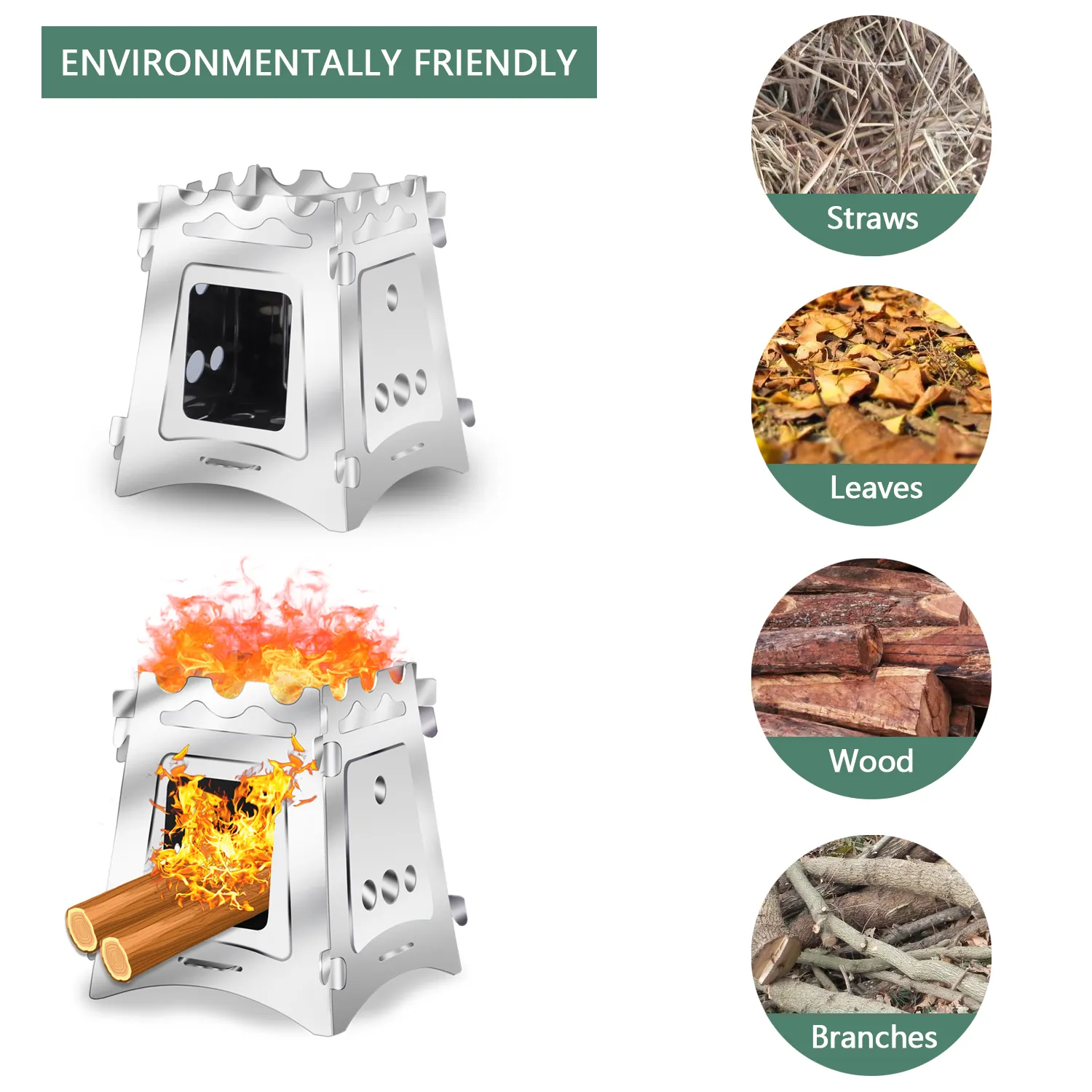 Outdoor Camping Backpacking Stainless Steel Portable Fold Wood Burning Stove