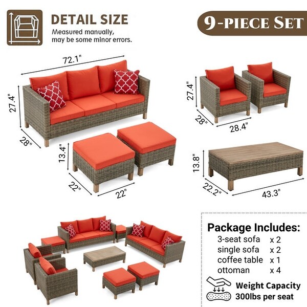 9 Piece Sectional Seating Group with Cushions