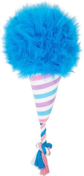 Frisco Baseball Cotton Candy Plush with Rope Squeaky Dog Toy