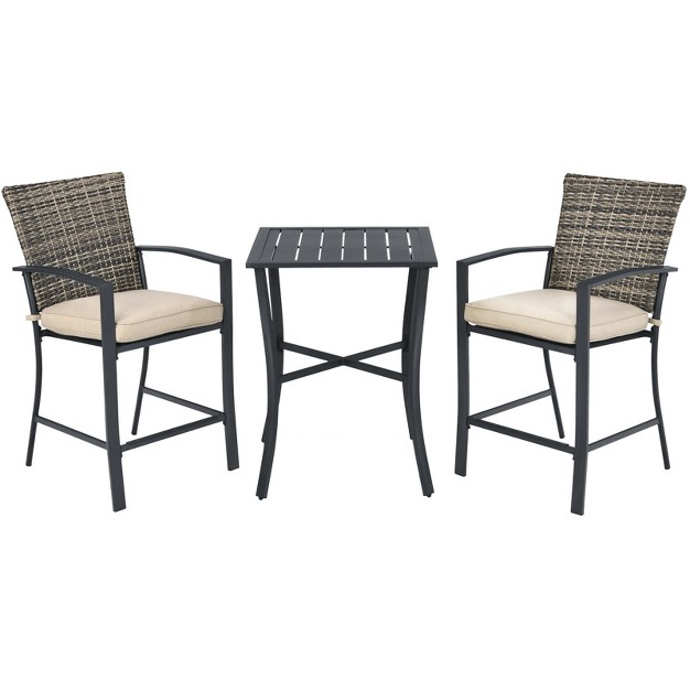 Tangkula 3 piece Patio Rattan Furniture Set Outdoor Bistro Set Cushioned Chairs amp Table Set Gray brown