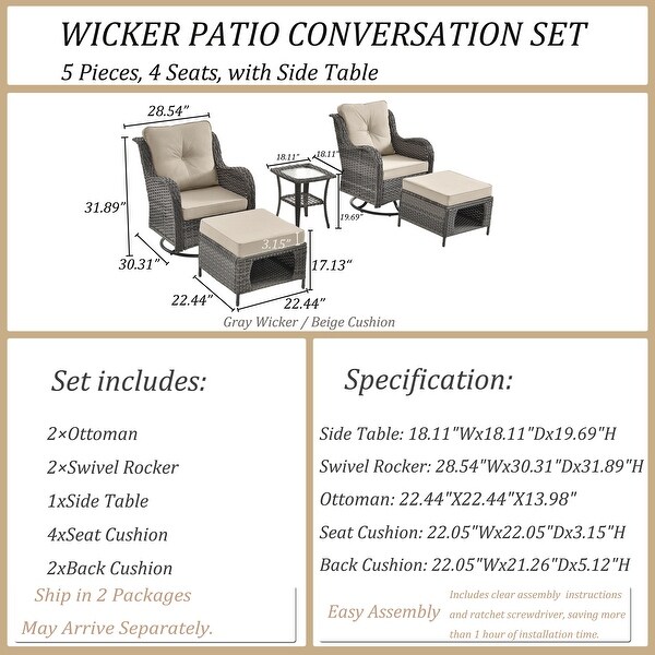 Wicker Patio Furniture Conversation Set with High Back Swivel Chairs and Storage Ottomans，Cushions Included🎃