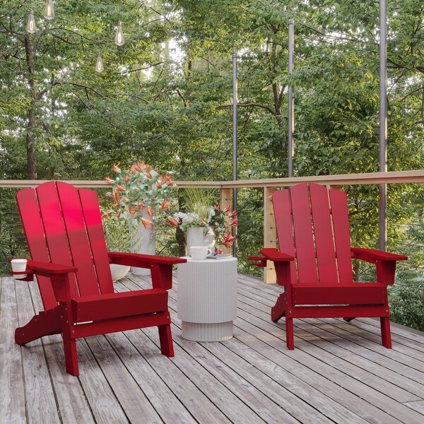 Set of 2 Commercial AllWeather Adirondack Chairs with Cupholders