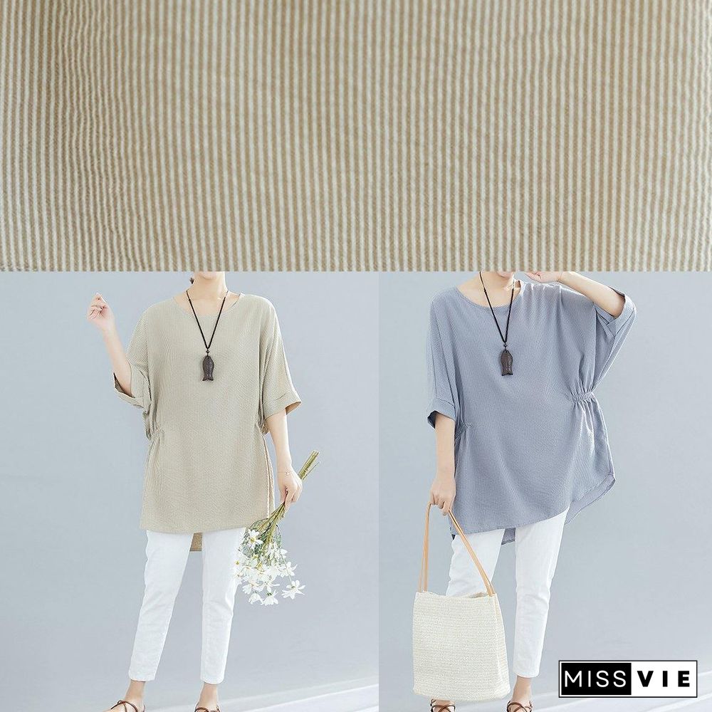 Beautiful gray striped cotton clothes For Women Batwing Sleeve loose summer blouse