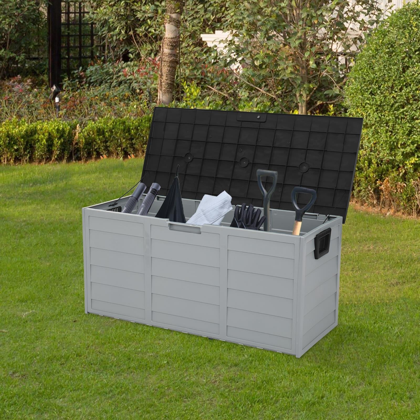 Ktaxon 75gal Outdoor Garden Plastic Storage Deck Box Chest Tools Black