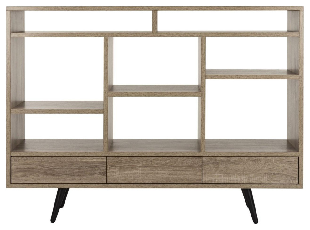 Pansy Retro Mid Century Wood Etagere/ Bookcase Oak/ Black   Midcentury   Bookcases   by Peachtree Fine Furniture  Houzz