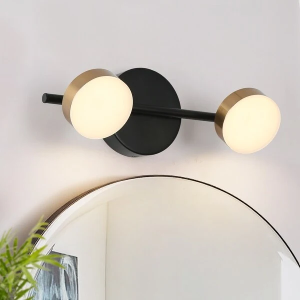 2-Light LED Black Gold Bathroom Vanity Light Modern Wall Sconce Lighting