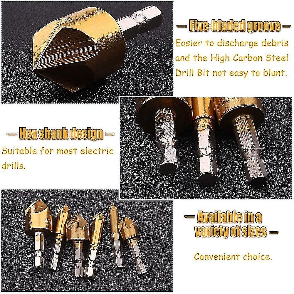 6 Pack Hss 5 Hex Shank Countersink Countersink Bits With 5