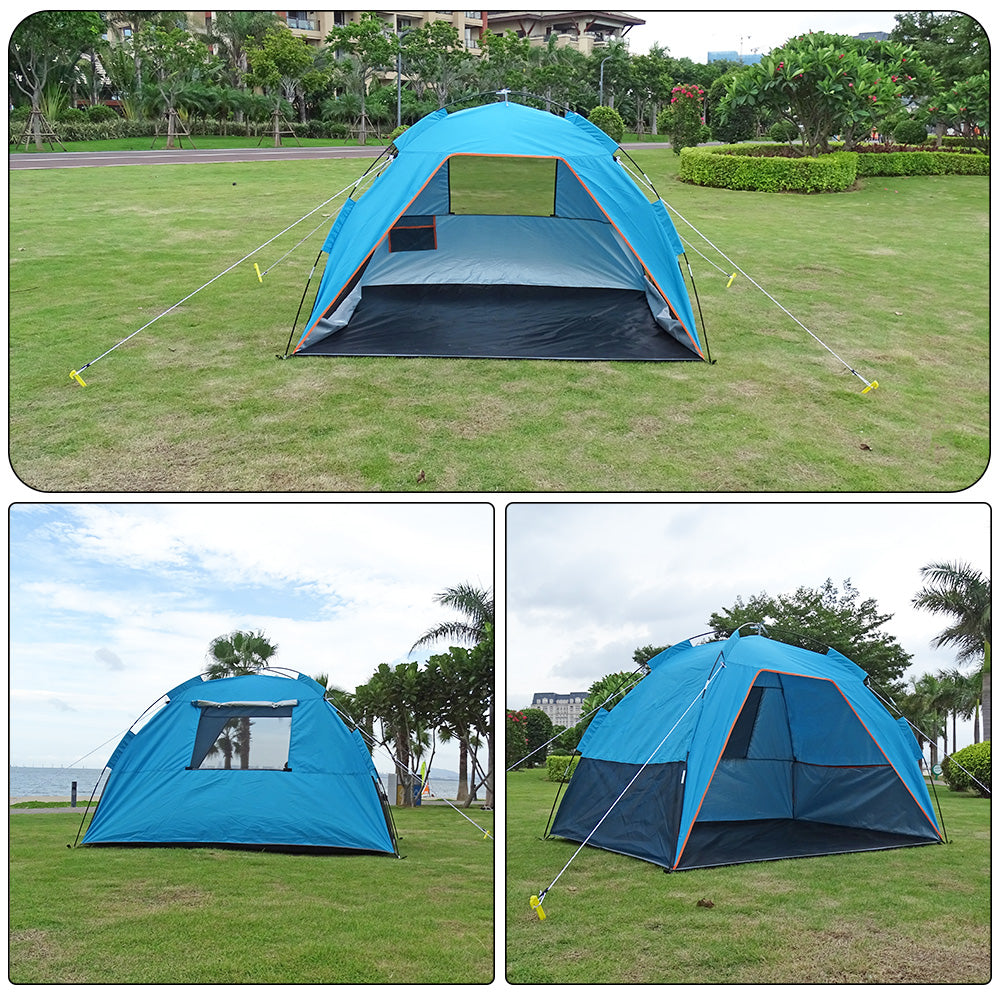 Family Beach Tent for 3-4 Person Easy Setup Garden Patio Shade Portable Beach Sun Shelter Canopy Blue