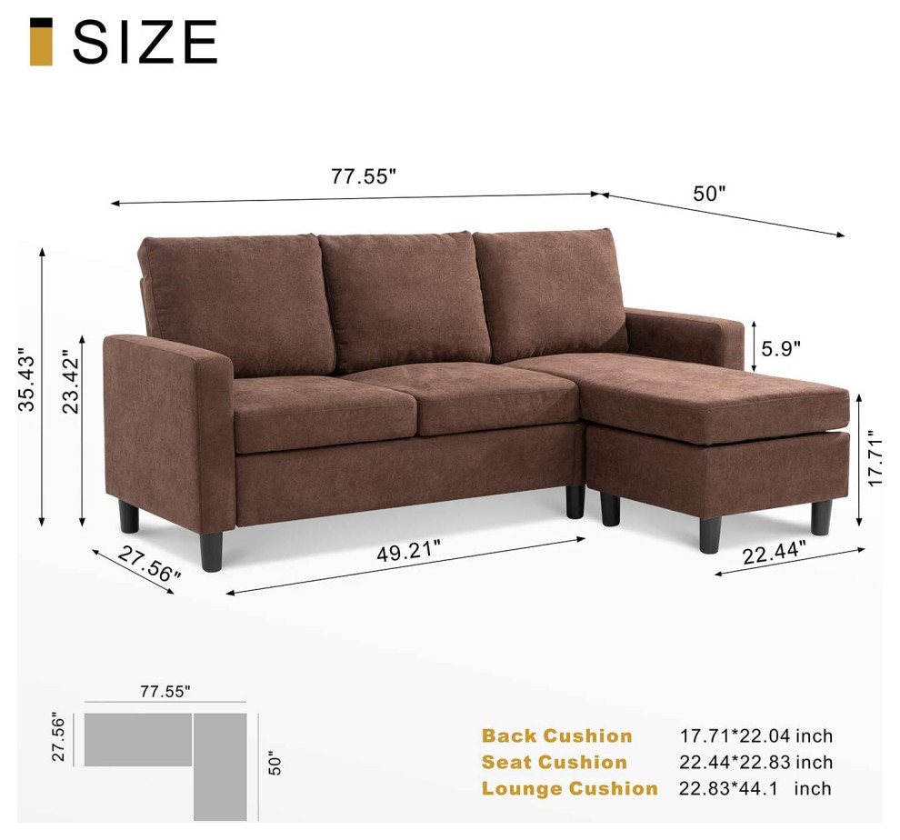 Sectional Sofa Couch with Reversible Chaise L Shaped Couch   Transitional   Sectional Sofas   by Imtinanz  LLC  Houzz