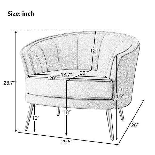 Modern Velvet Tub Barrel Leisure Accent Chair with Steel Legs