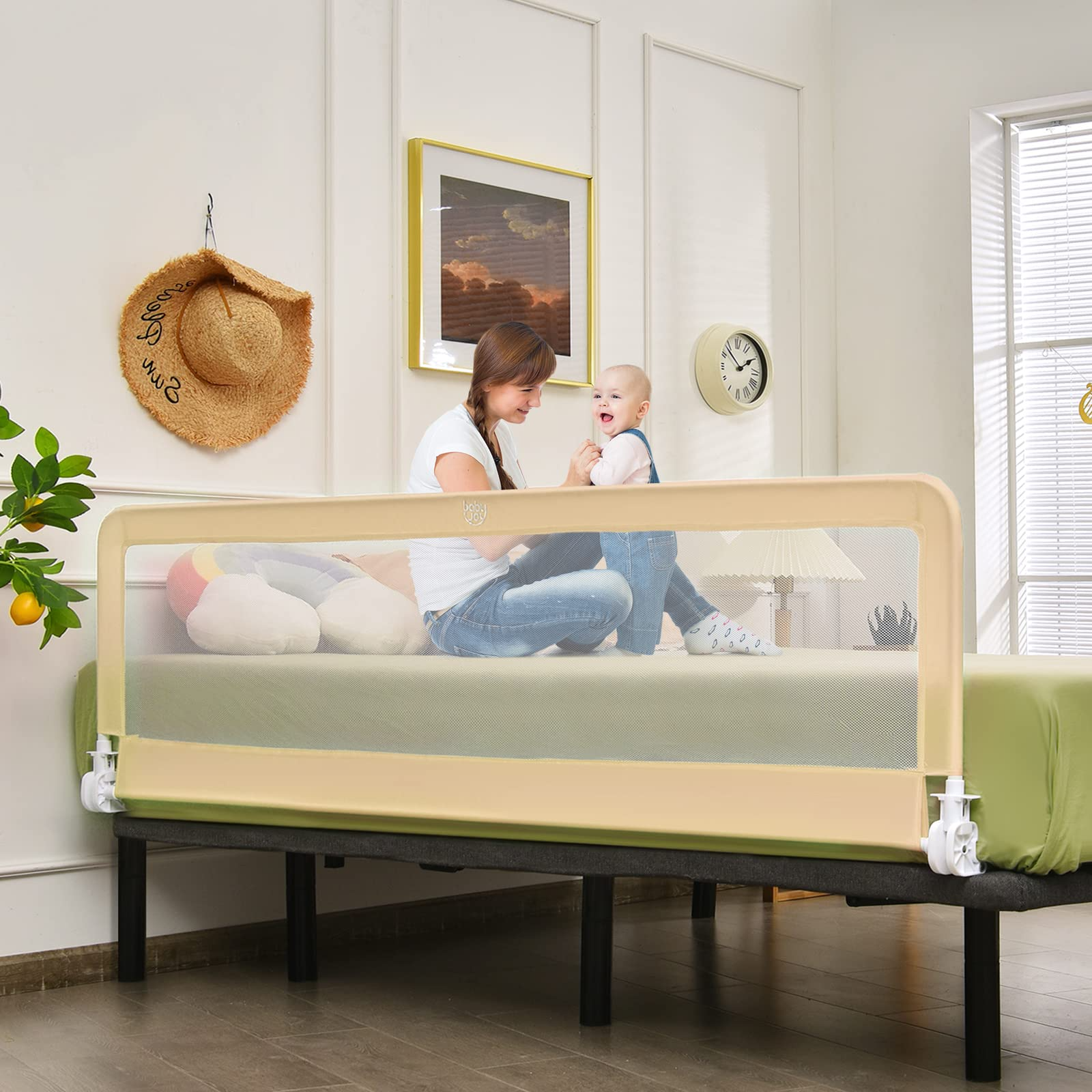 BABY JOY Bed Rails for Toddlers, 71'' Extra Long, Swing Down Bed Guard w/Safety Strap for Convertible Crib