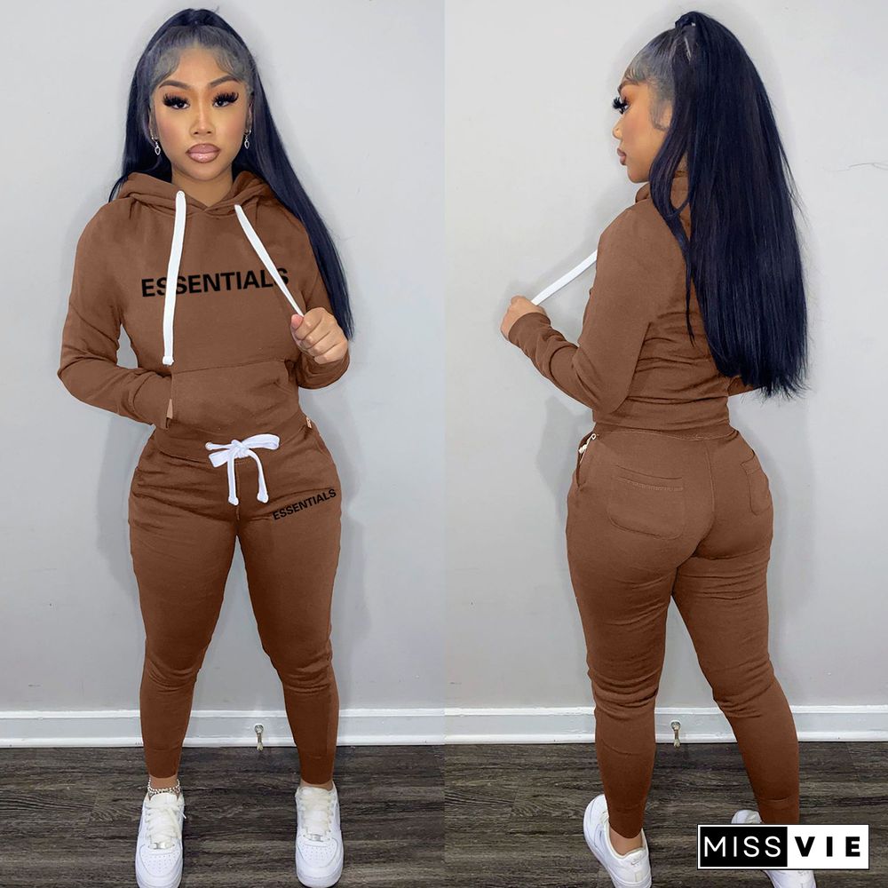 Letter Print Pullovers Hoodie Sweatpants 2 Piece Sets