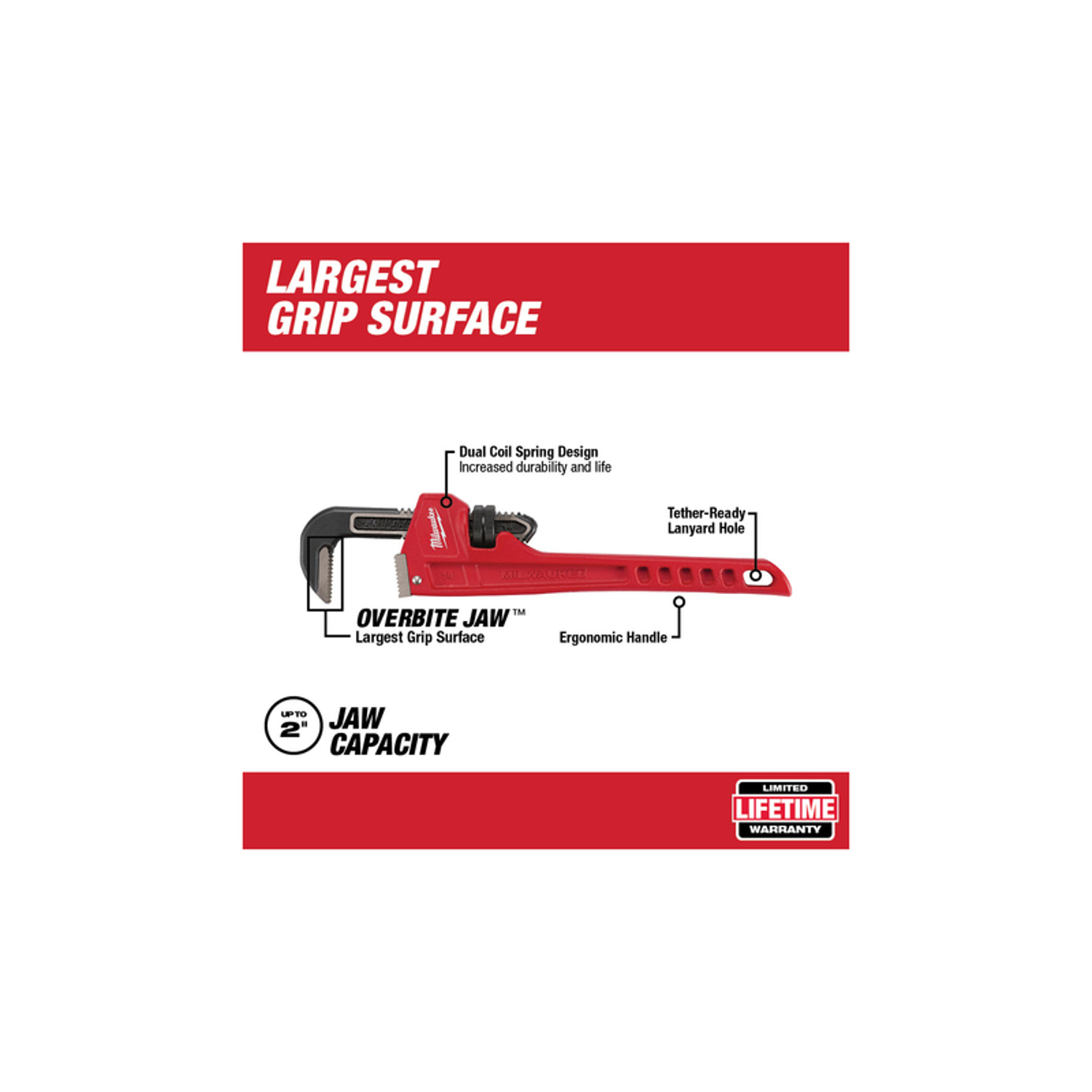 MW 2 in. Pipe Wrench 14 in. L Black/Red