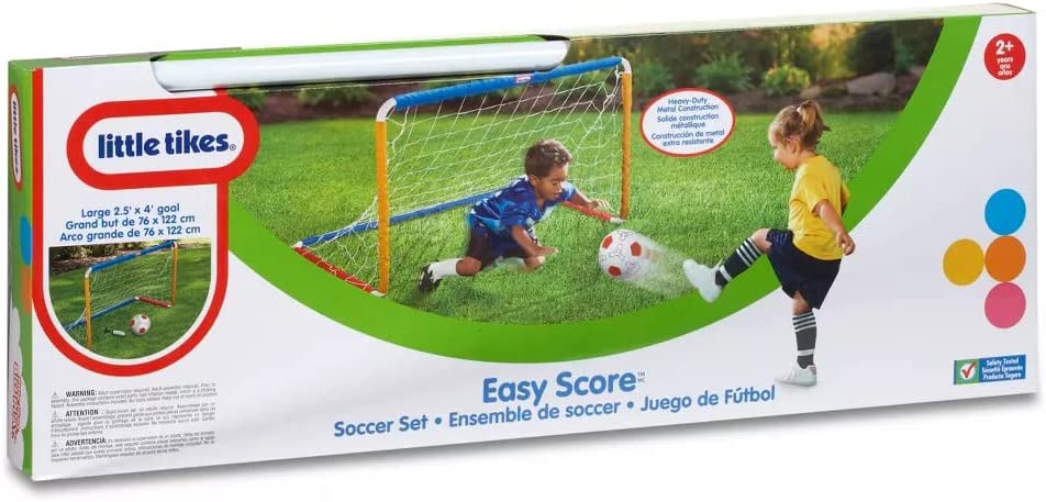 Easy Score Soccer Set Game Outdoor Toys for Backyard Fun Summer Play - Goal with Net， Ball， and Pump Included - Lawn Activities for Kids， Toddlers， Boys Girls Ages 2+