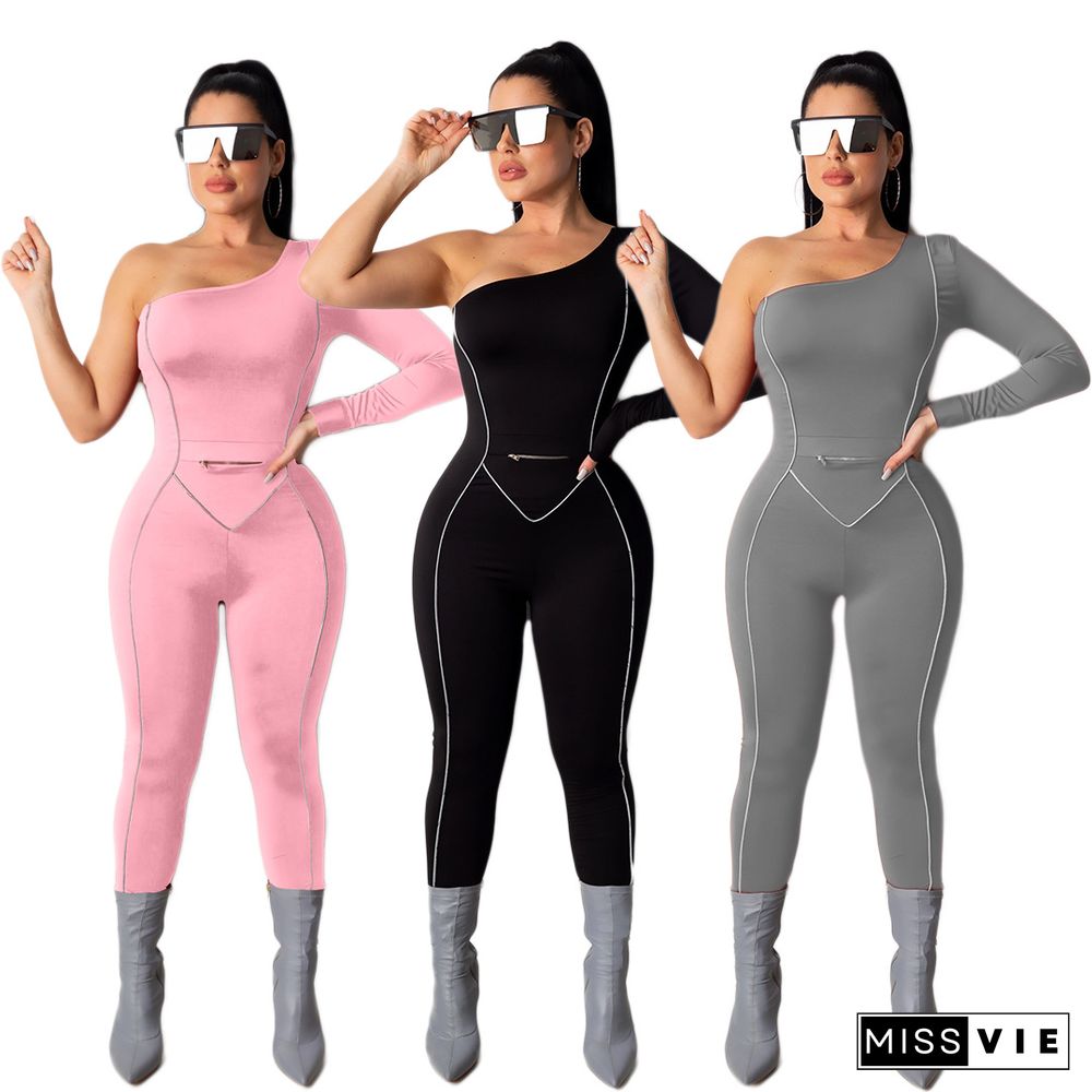 Sexy Bodycon Single Sleeves Long Jumpsuit