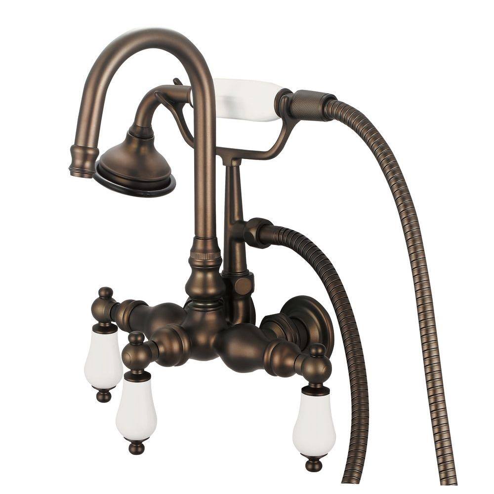 Water Creation 3-Handle Vintage Claw Foot Tub Faucet with Hand Shower and Porcelain Lever Handles in Oil Rubbed Bronze F6-0012-03-PL