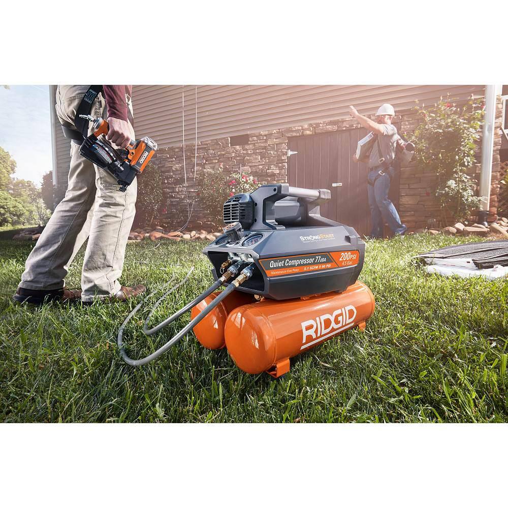 RIDGID 4.5 Gal. Portable Electric Quiet Air Compressor with 21-Degree 3-12 in. Round Head Framing Nailer OF45200SS-R350RHF