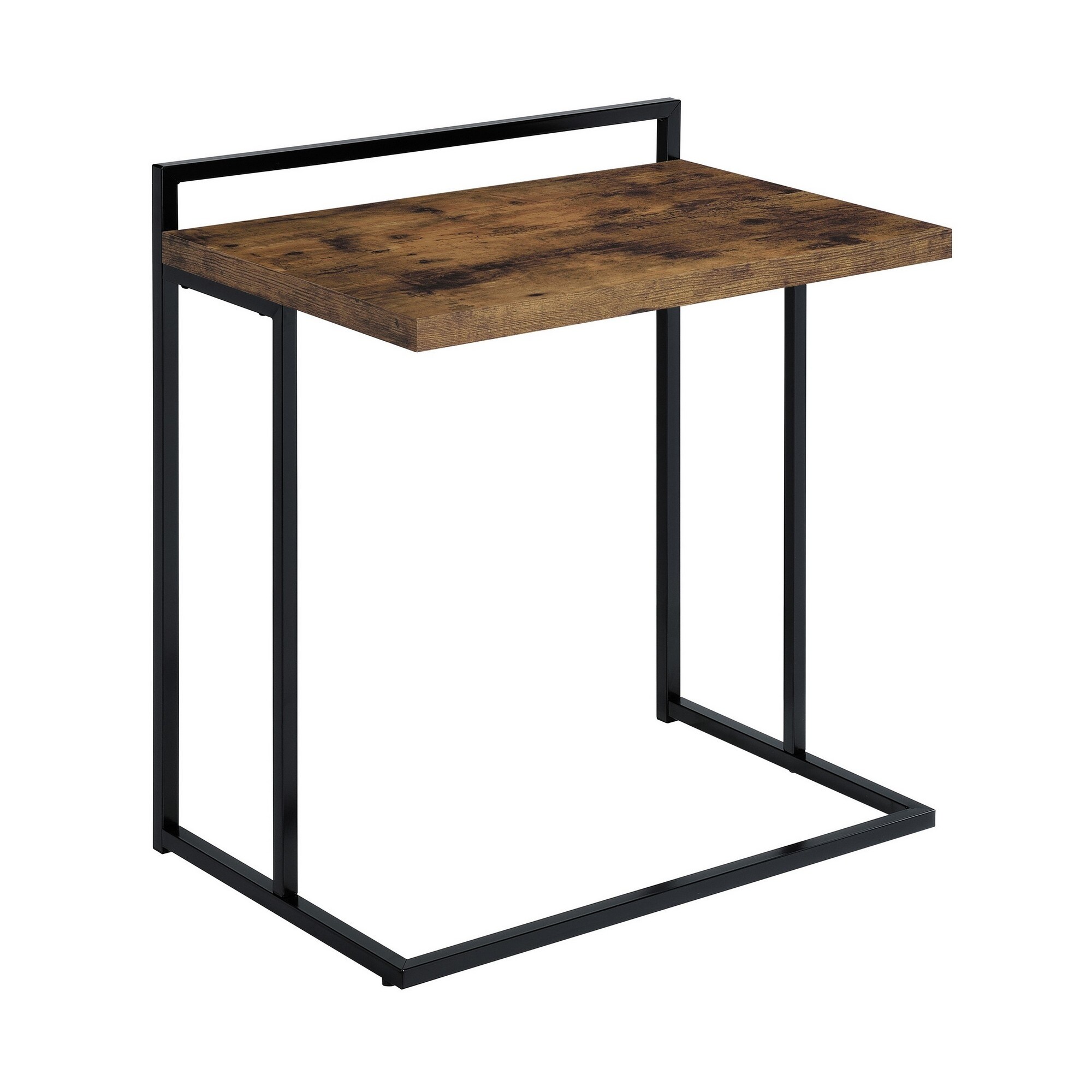 Dey 27 Inch C Shape Side End Table， Nutmeg Brown Top， Matte Black Base