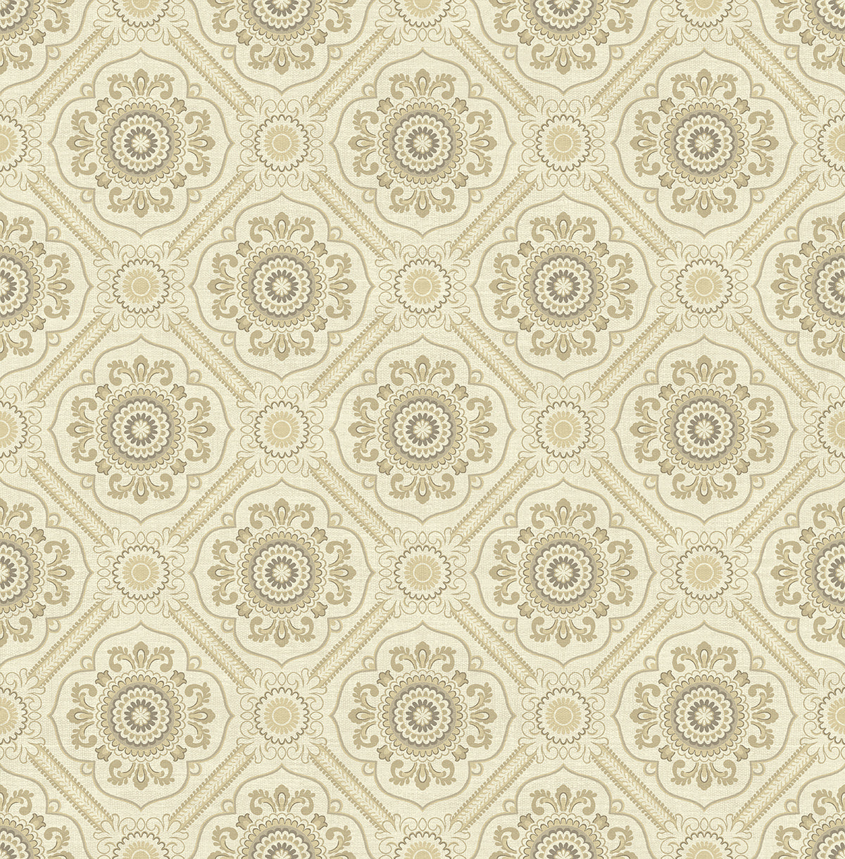 Sample Small Floral Tile Wallpaper in Gold from the Caspia Collection