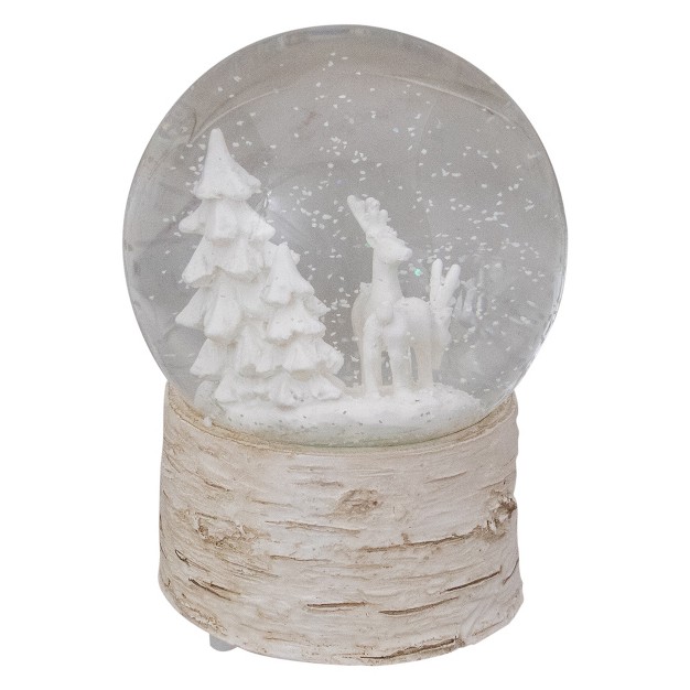 White Reindeer Woodland Scene Musical Christmas Snow Globe