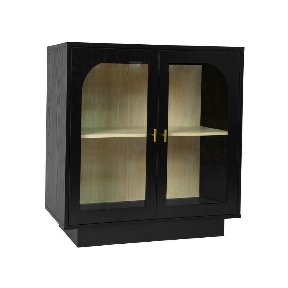 2 Storage Cabinet with Glass Door Gold Metal Handle