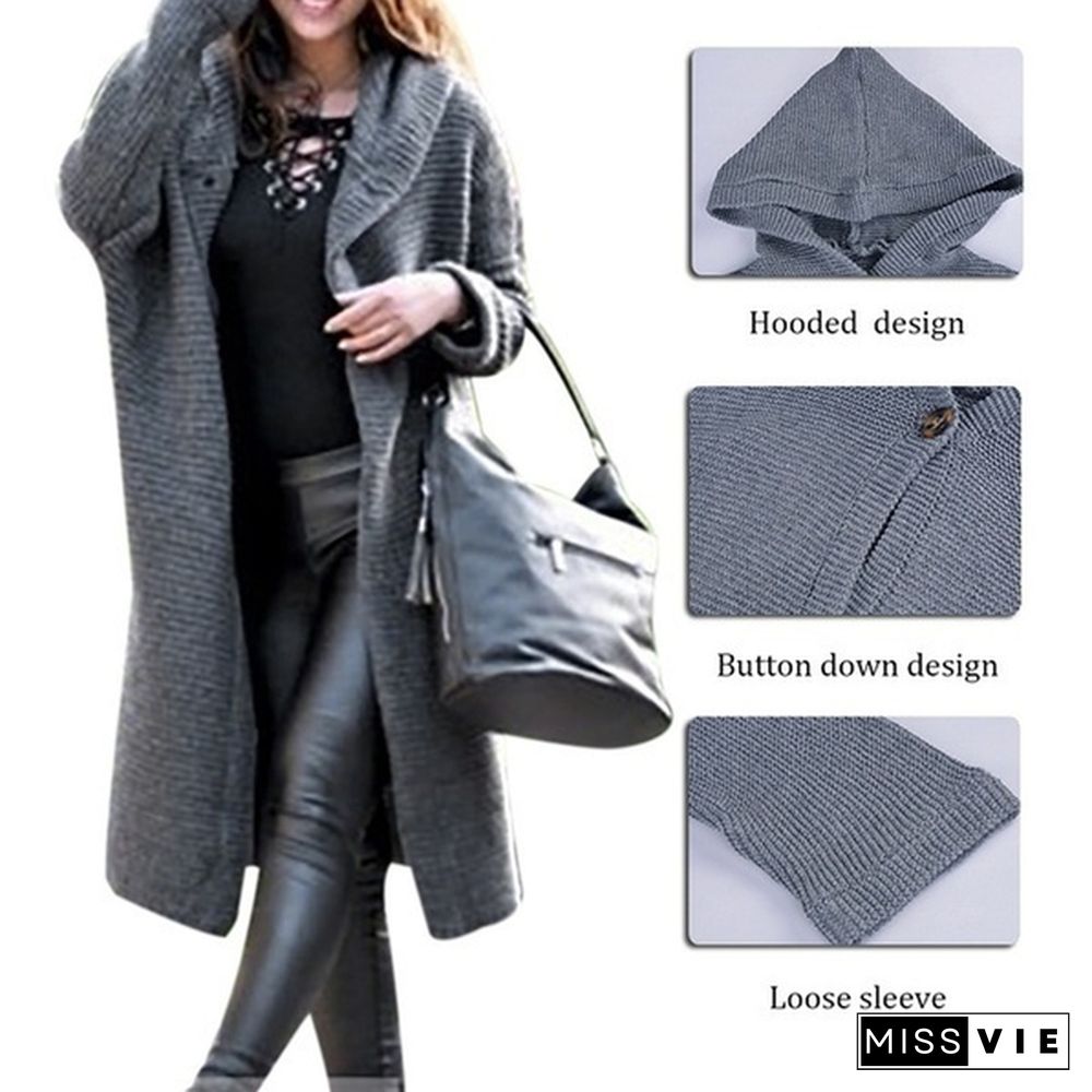 New Autumn Winter Women Hooded Coat Cardigan Sweater Coat Lady Solid Color Coat Thick Soft Fashion Jacket Long Plus Size Overcoat