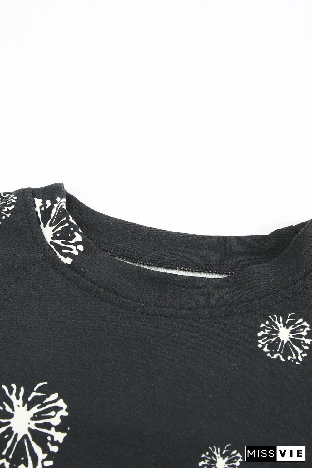 Black Dandelion Print Round Neck Sweatshirt