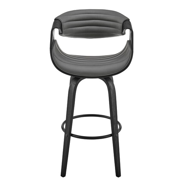 Arya Mid-Century Modern Faux Leather and Wood Swivel Bar Stool