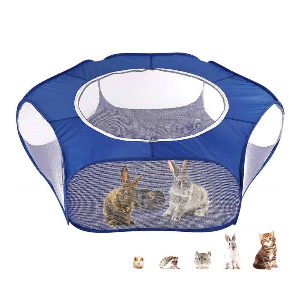 Small Animals Cage Tent， Pet Playpen Outdoor/Indoor Exercise Fence， Foldable Yard Fence for Your Pets (Black/ ) ， Sky Blue， 100x52x38cm A_Sky Blue