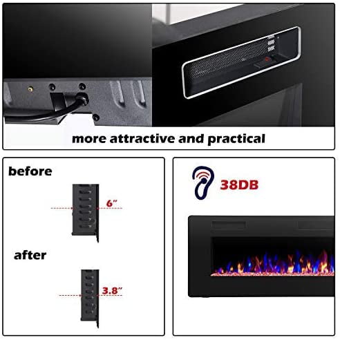 R.W.FLAME 30'' Wall Mounted Recessed Electric Fireplace Insert, Linear Fireplace, Ultra-Thin Lightweight LED Fireplace Heater, Touch Screen, Remote Control, 1500W, Black