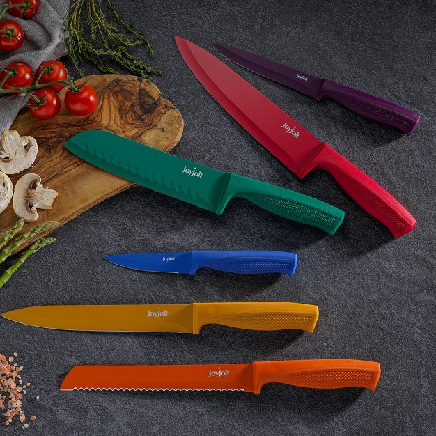 Joyjolt Multi Purpose 12 Piece Non stick Knife Set 6 Knives amp 6 Blade Guards Set Multi Color