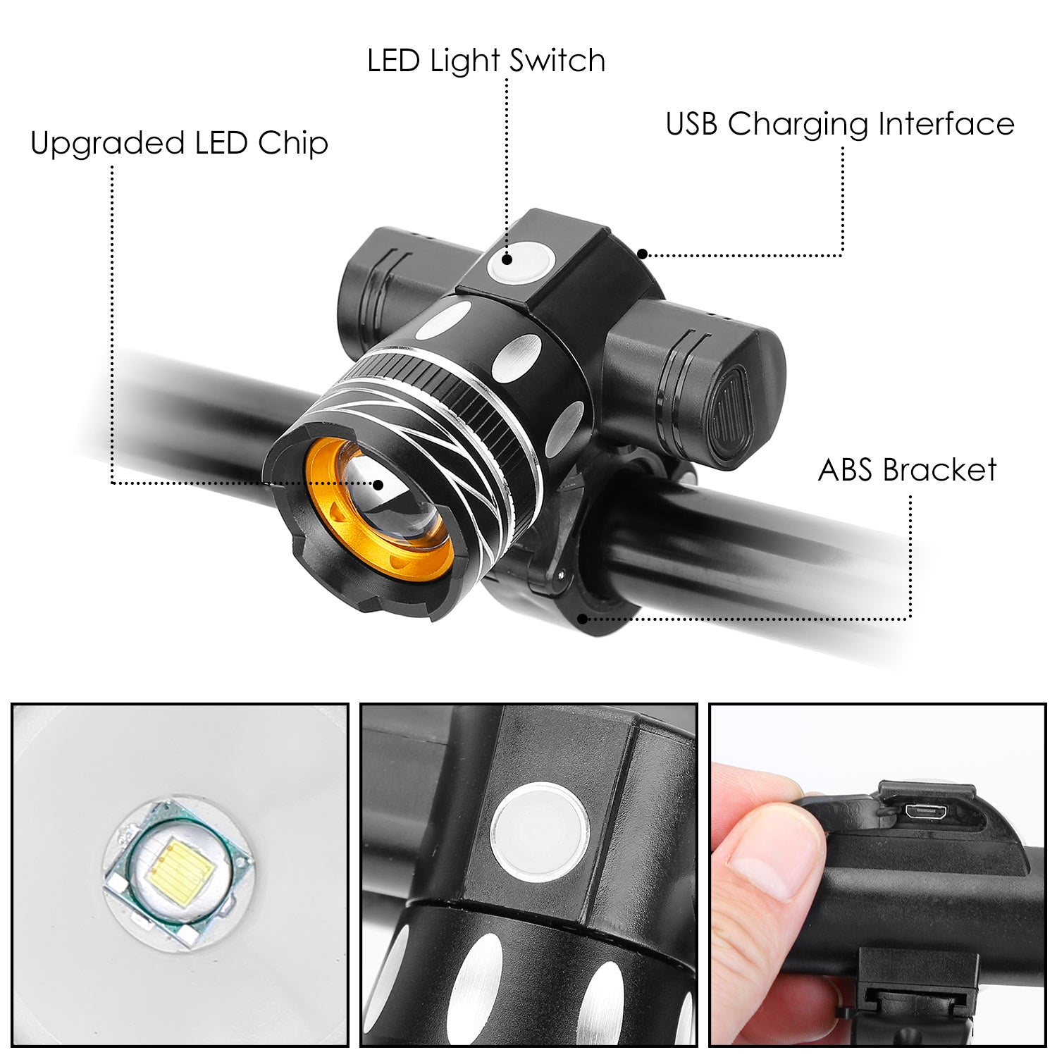 Bike Headlight， iMounTEK USB Rechargeable LED Front Light IPX6 Waterproof Bicycle Headlight， Black