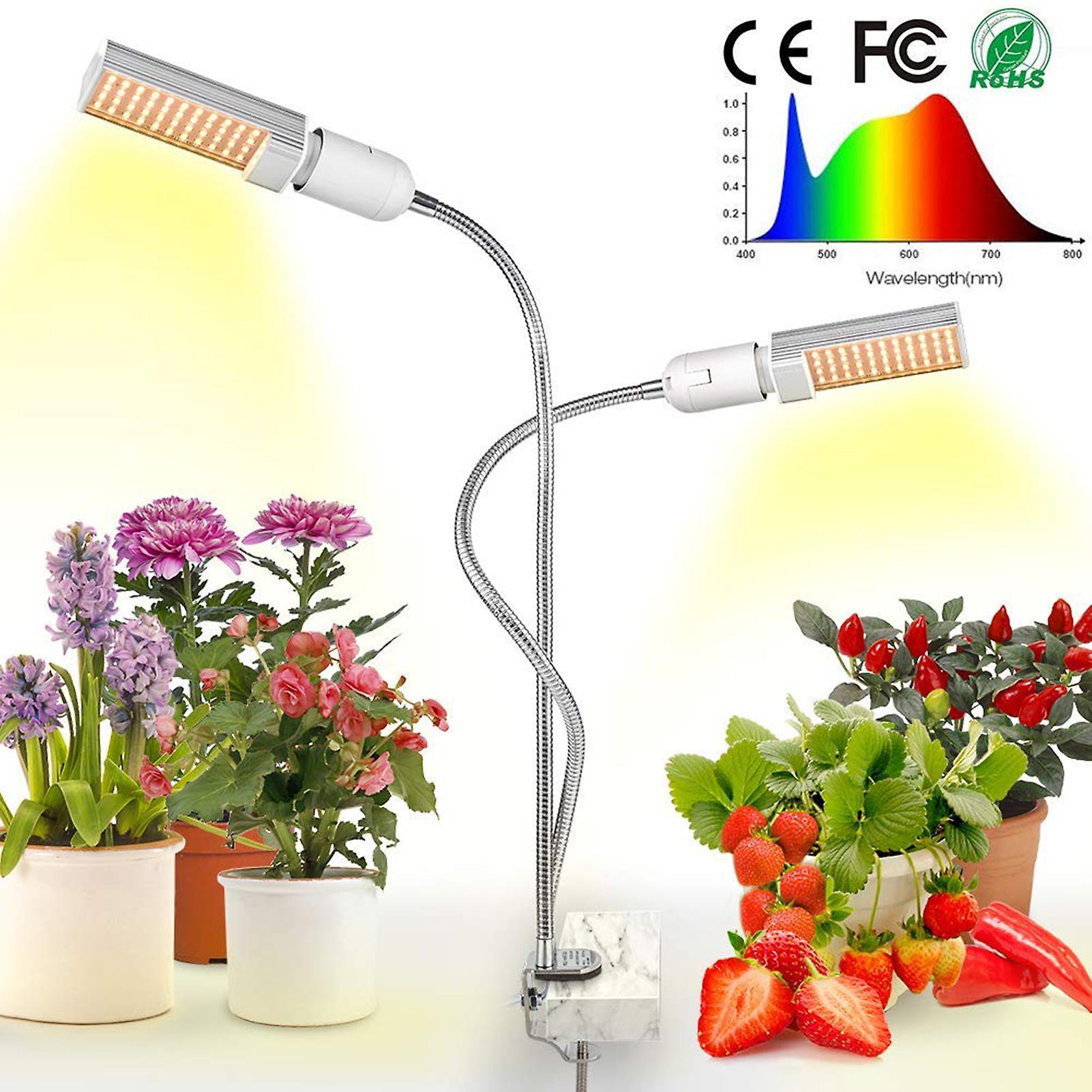 Led Grow Light For Indoor Plants，15000lux Full Spectrum Grow Lamp， Dual Head Gooseneck Plant Light With Replaceable Bulbs， Professional For Seedling G