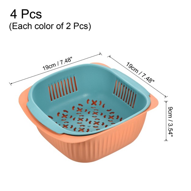 Unique Bargains 4 Pcs Kitchen Food Strainer Colander Bowl Set Plastic Washing Bowl And Strainer 7 48 X 7 48 X 3 54 Inch