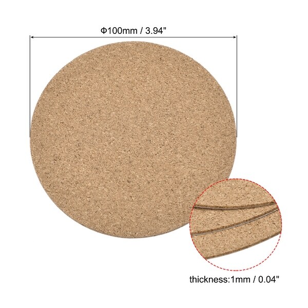 100mm Dia Round Coasters 1mm Thick Cork Cup Mat Self-Adhesive 24pcs - Wood