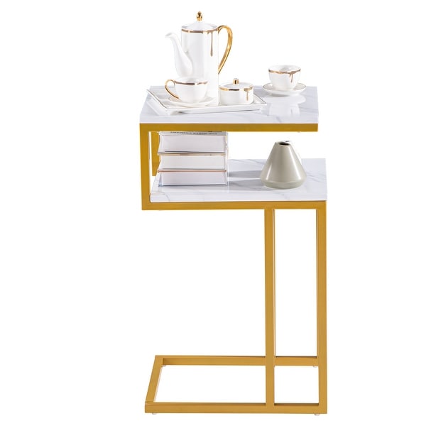 C-Type Side Table Double-Layer Gold Marble Sticker Modern Industrial End Table