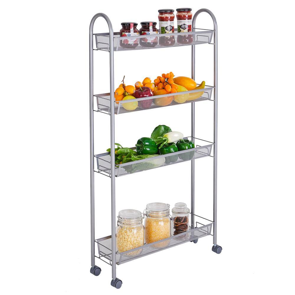 Karl home Storage Steel Removable 4-Wheeled Cart in Silver 302589548066