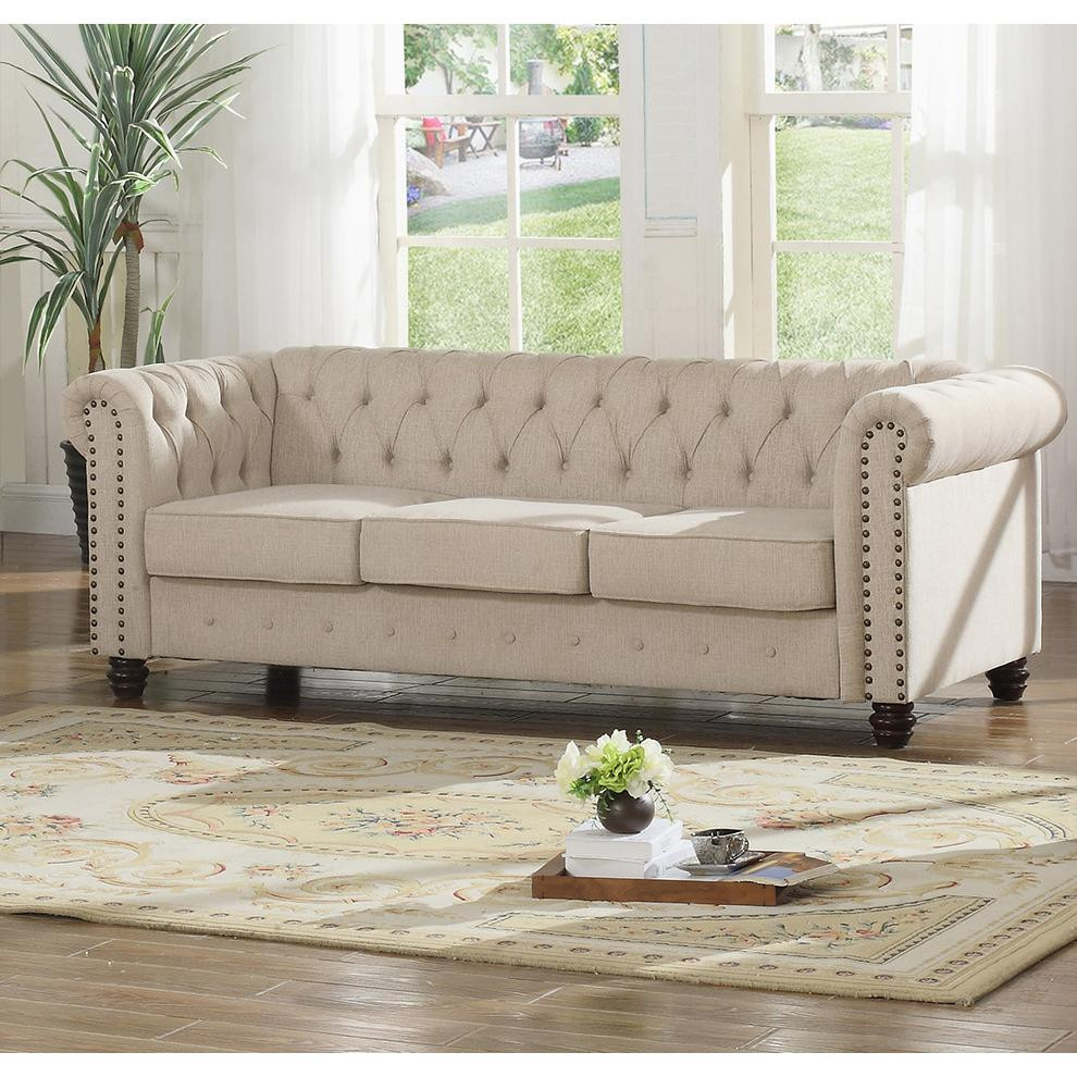 Best Master Venice Fabric Upholstered Living Room Sofa In Beige   Traditional   Sofas   by BisonOffice  Houzz