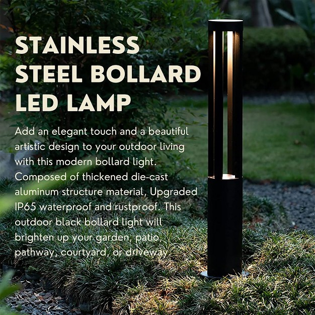 Gardenised Round Black Led Garden Aluminum Light Decorative Outdoor Bollard Light For Garden Pathway And Driveway