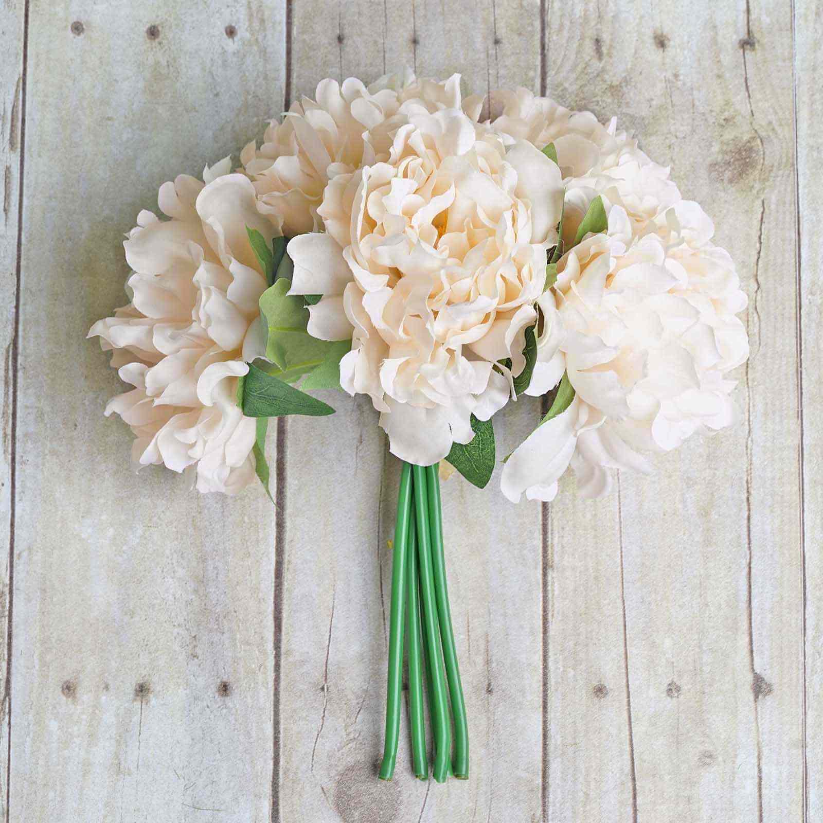 Blush Cream Real Touch Artificial Silk Peonies Flower Bouquet 11