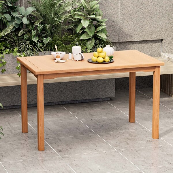 Costway Patio Rectangle Dining Table Indonesia Teak Wood Spacious